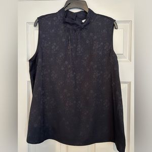 Calvin Klein Floral Mock Neck Sleeveless Top, Keyhole Back, XL, Black